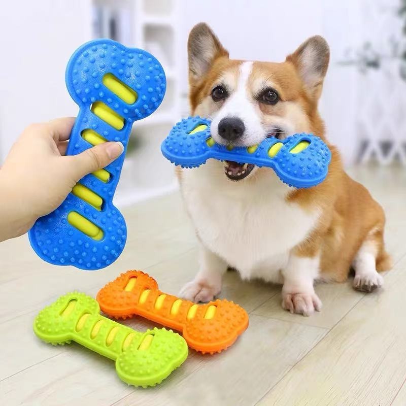 Teeth Cleaning Dog Chew Bone - Durable Rubber Dog Chew Toy Squeaky